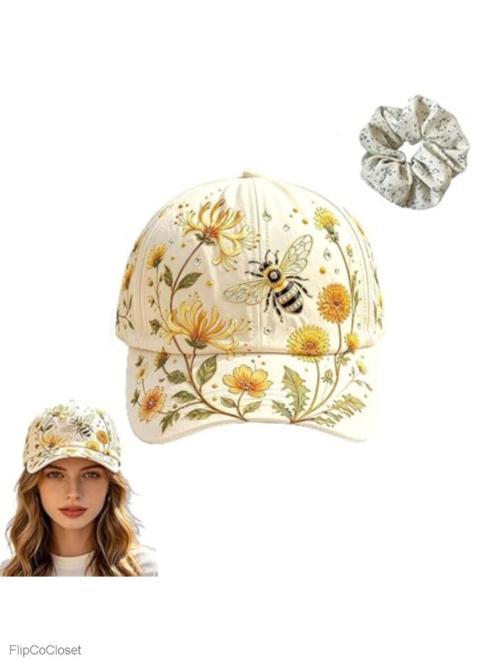 Adjustable Cotton Floral Hummingbird Baseball Cap for Women Gardening Outdoor